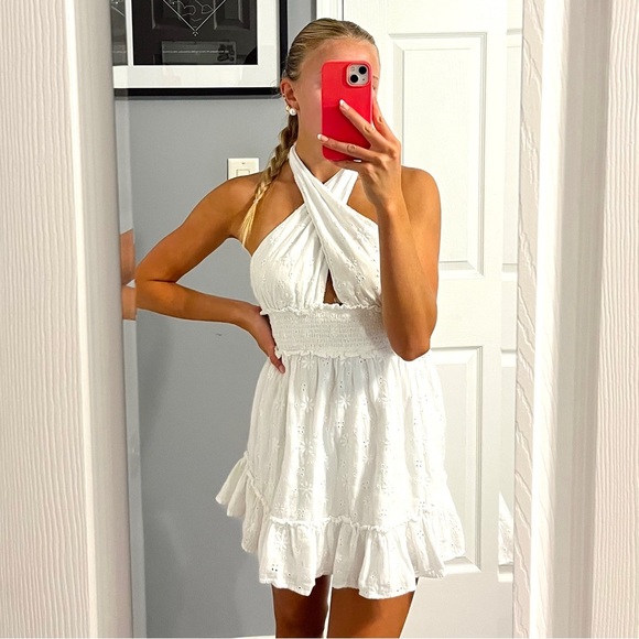 Aerie White Eyelet Spring Fling Halter Dress - Picture 1 of 7